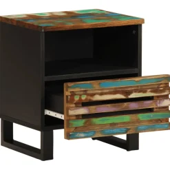 Mesita de noche Yuca 1 cajón + compartimento madera reciclada multicolor 46x40x34 cm