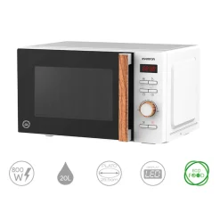 Microondas Infiniton MW-S710 800W 20L 8 modos puerta de cristal con vaporera blanco/madera