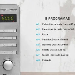 Microondas ProClean 5120 Mirror Cecotec 20L 700W 8 programas/pantalla LED gris 25,5x43,8x35,8 cm