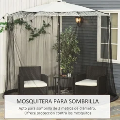 Mosquitera para sombrillas Outsunny con cremallera negro Ø3m