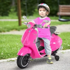 Moto de batería Vespa Homcom con faros + música + ruedines 75x108x49 cm