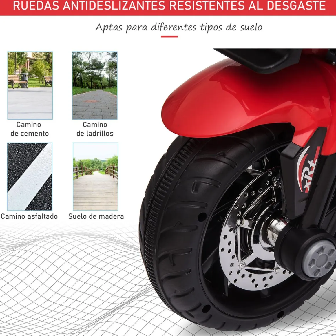 Moto eléctrica Broom Homcom con luces + bocina + música rojo 52x86x42 cm