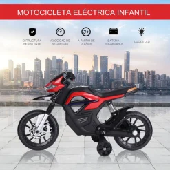 Moto eléctrica Homcom 3km/h con luces y sonido +3A rojo 62,3x52,3x105 cm