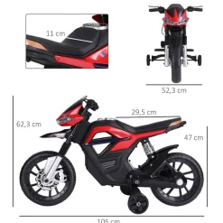 Moto eléctrica Homcom 3km/h con luces y sonido +3A rojo 62,3x52,3x105 cm