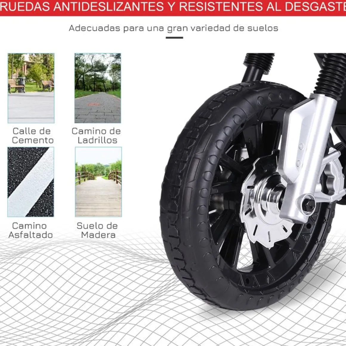 Moto eléctrica Homcom 3km/h con luces y sonido +3A rojo 62,3x52,3x105 cm