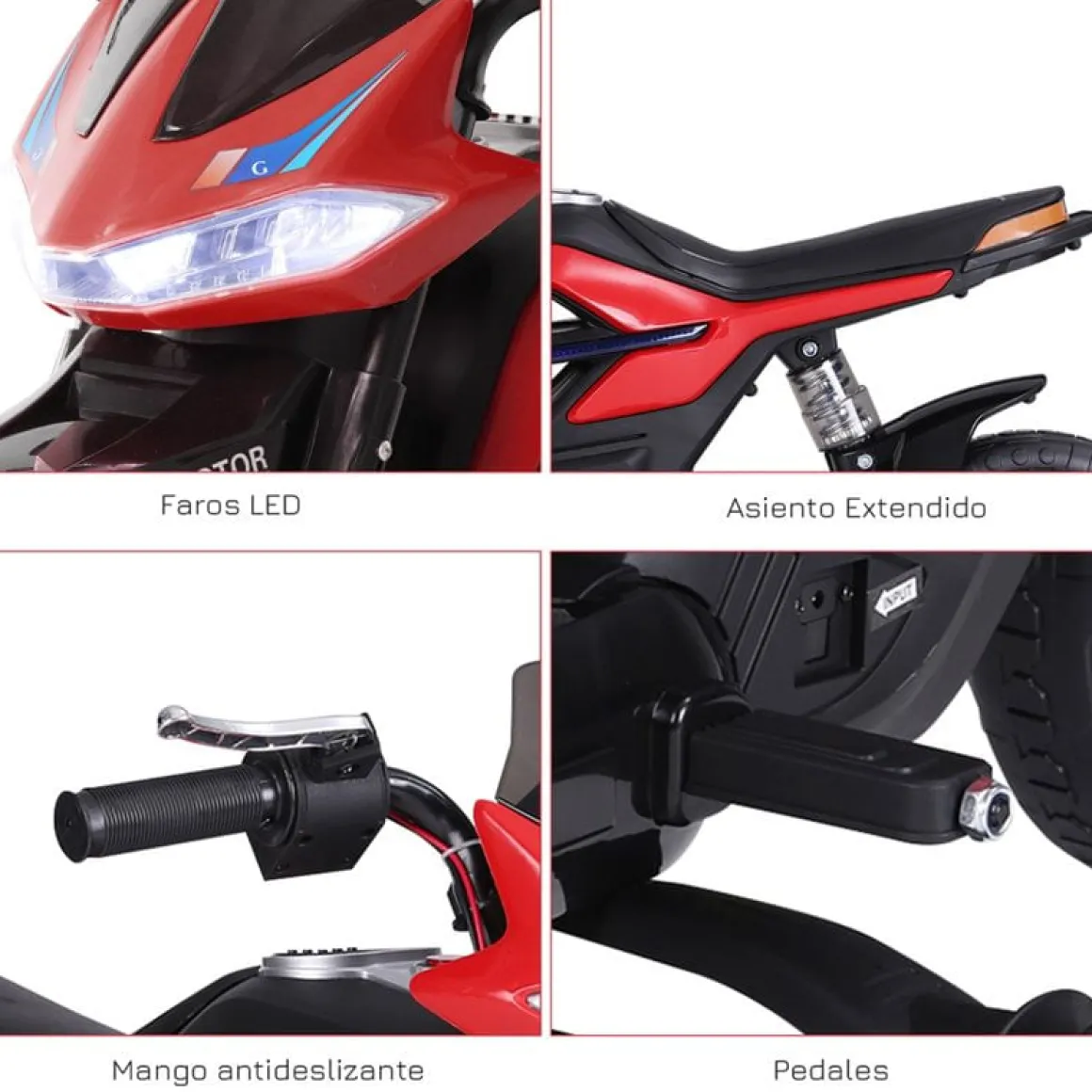 Moto eléctrica Homcom 3km/h con luces y sonido +3A rojo 62,3x52,3x105 cm