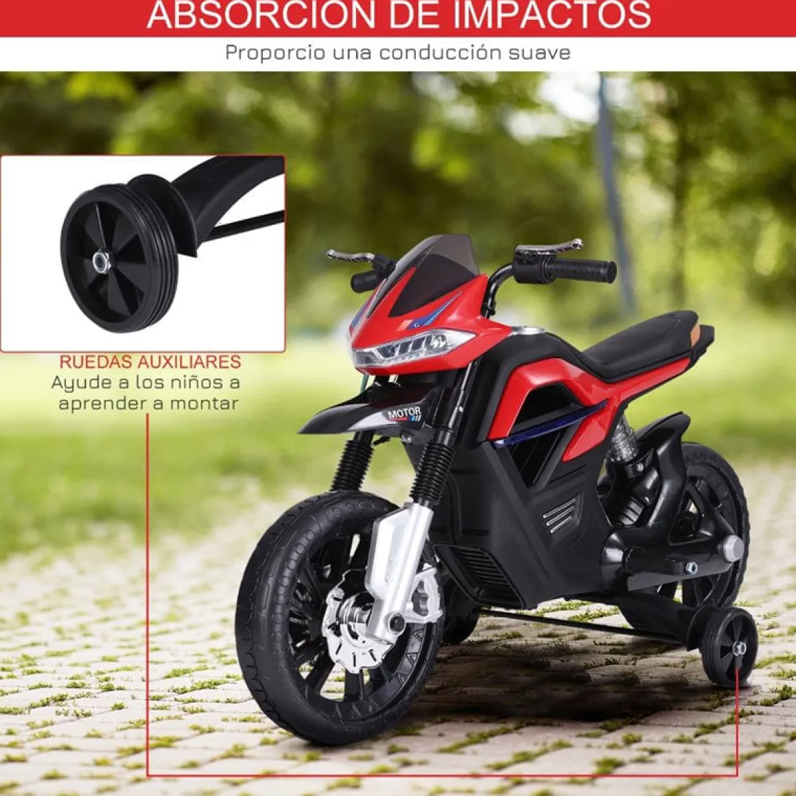 Moto eléctrica Homcom 3km/h con luces y sonido +3A rojo 62,3x52,3x105 cm