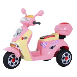 Moto eléctrica Homcom 3km/h con luces y sonido +3A rosa/vainilla 75x108x51 cm