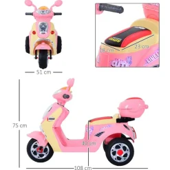 Moto eléctrica Homcom 3km/h con luces y sonido +3A rosa/vainilla 75x108x51 cm