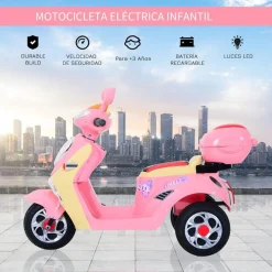 Moto eléctrica Homcom 3km/h con luces y sonido +3A rosa/vainilla 75x108x51 cm