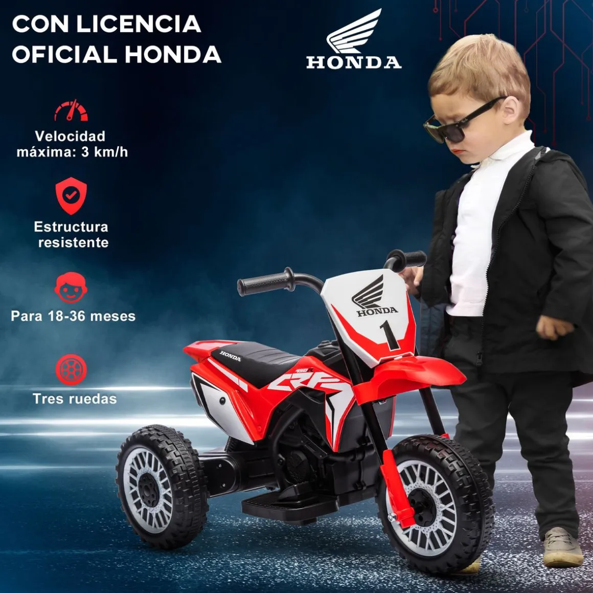Moto eléctrica Honda CRF450RL Homcom con bocina rojo 43,5x71x40,5 cm