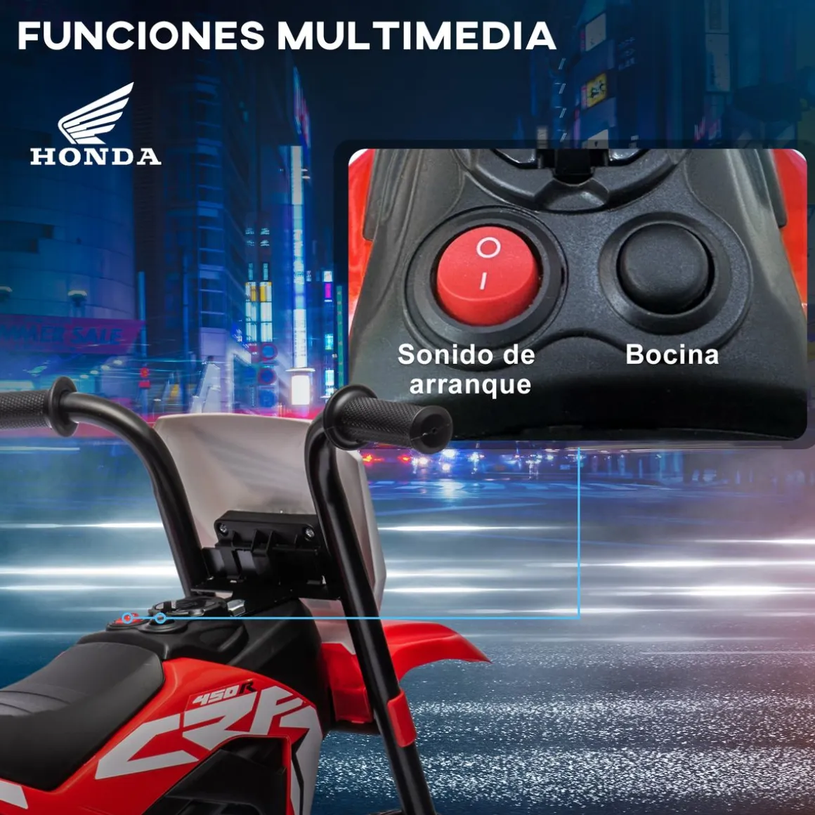 Moto eléctrica Honda CRF450RL Homcom con bocina rojo 43,5x71x40,5 cm