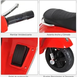 Moto Eléctrica Infantil Licencia Vespa +3A rojo 102x50,5x75,5 cm