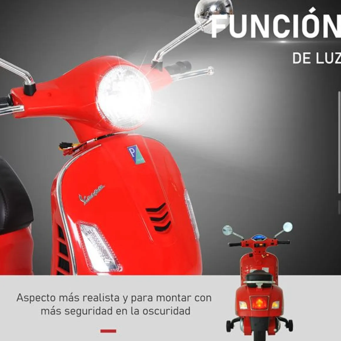 Moto Eléctrica Infantil Licencia Vespa +3A rojo 102x50,5x75,5 cm