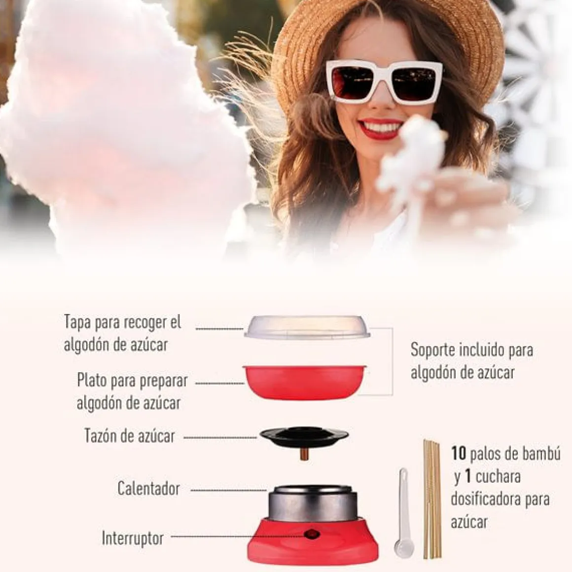Máquina de algodón de azúcar 450W-550W 27x26x18cm