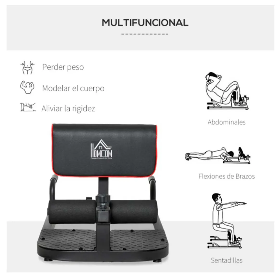 Máquina de sentadillas Homcom 3 en 1 negro 44,5/56,5x50x97 cm