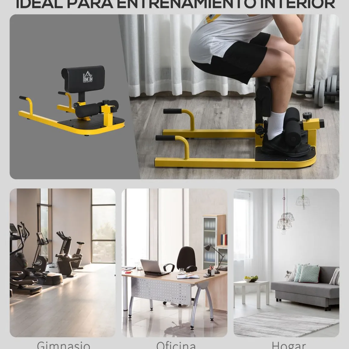 Máquina para sentadillas Lion Homcom 3 en 1 amarillo/negro 44,5-56,5x50x97 cm