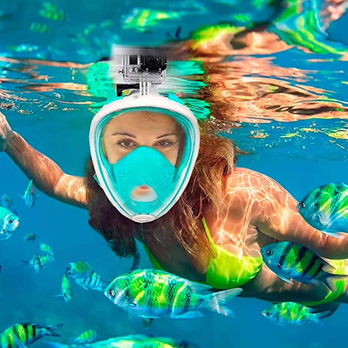 Máscara de snorkel con tubo y soporte para cámara talla S/M