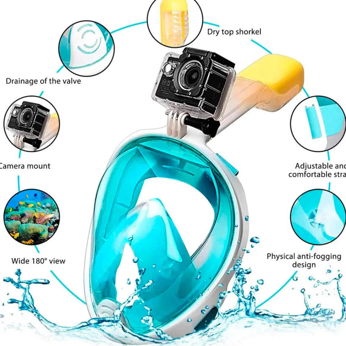 Máscara de snorkel con tubo y soporte para cámara talla S/M
