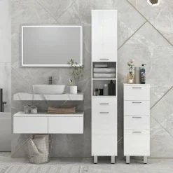Mueble auxiliar Air Kleankin con cajón + estante + 2 armarios blanco brillo 180x30x30 cm