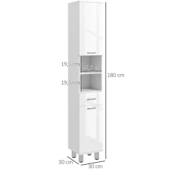 Mueble auxiliar Air Kleankin con cajón + estante + 2 armarios blanco brillo 180x30x30 cm