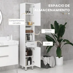 Mueble auxiliar Air Kleankin con cajón + estante + 2 armarios blanco brillo 180x30x30 cm