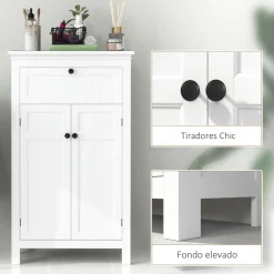 Mueble auxiliar Artemisa Homcom 2 puertas + cajón blanco 102,5x60x30 cm