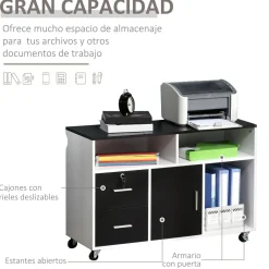 Mueble auxiliar Bhil Homcom 3 compartimentos + 2 cajones + armario negro/blanco 65x100x35 cm