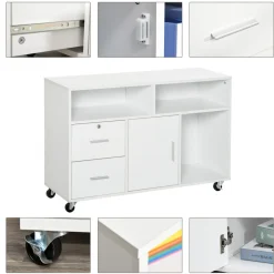 Mueble auxiliar Demmy Homcom 2 cajones + armario + 3 compartimentos blanco 65x100x35 cm