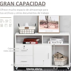 Mueble auxiliar Demmy Homcom 2 cajones + armario + 3 compartimentos blanco 65x100x35 cm