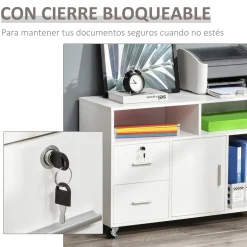 Mueble auxiliar Demmy Homcom 2 cajones + armario + 3 compartimentos blanco 65x100x35 cm