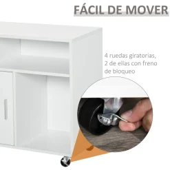 Mueble auxiliar Demmy Homcom 2 cajones + armario + 3 compartimentos blanco 65x100x35 cm