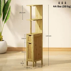 Mueble auxiliar Dhea Homcom 2 armarios + 2 estantes natural 120x18x30 cm
