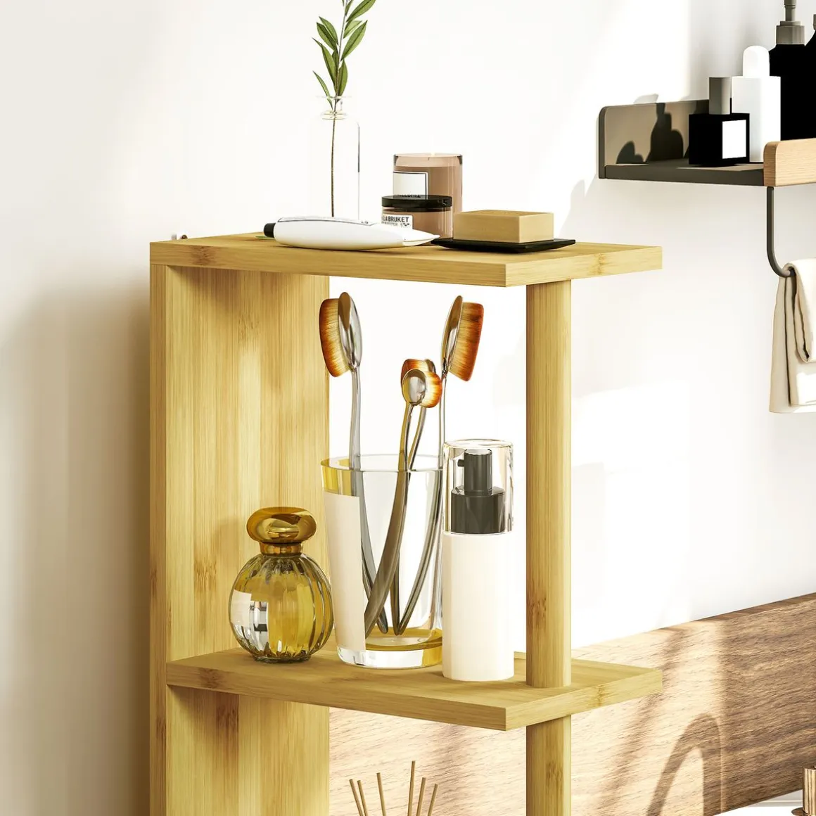 Mueble auxiliar Dhea Homcom 2 armarios + 2 estantes natural 120x18x30 cm
