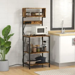 Mueble auxiliar Fyha Homcom con 2 enchufes + 2 cargadores USB marrón 153x60x42 cm