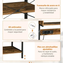 Mueble auxiliar Fyha Homcom con 2 enchufes + 2 cargadores USB marrón 153x60x42 cm