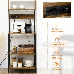 Mueble auxiliar Fyha Homcom con 2 enchufes + 2 cargadores USB marrón 153x60x42 cm