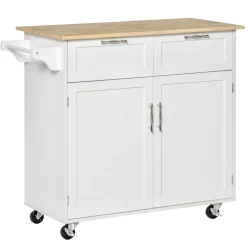 Mueble auxiliar Hibisco Homcom 2 cajones + armario + barra con ruedas blanco 91x104x46 cm