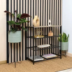 Mueble auxiliar MOA Vinthera 3 niveles acero negro/natural 63,5x60x30 cm