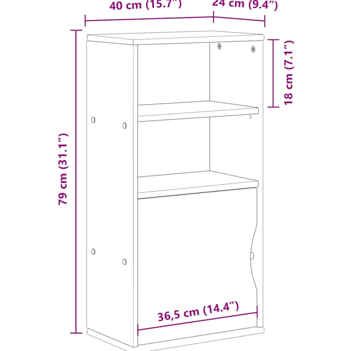 Mueble auxiliar Odda 1 puerta + 2 estantes abiertos 79x40x24 cm