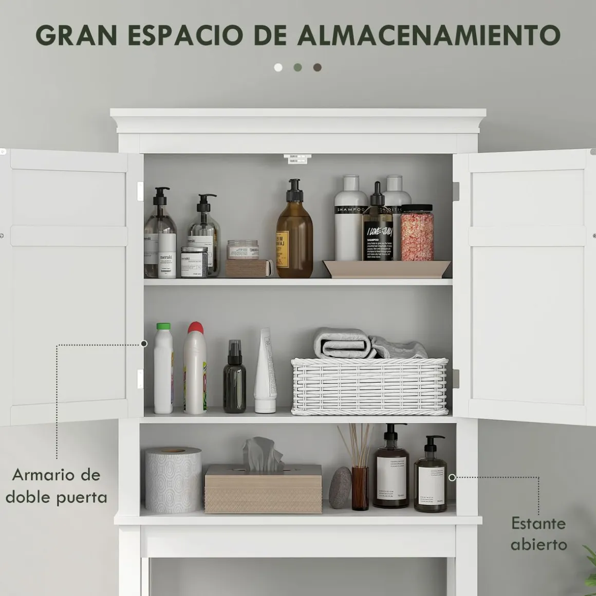 Mueble auxiliar Perséfone Homcom 2 puertas + compartimento blanco 175x70x20 cm