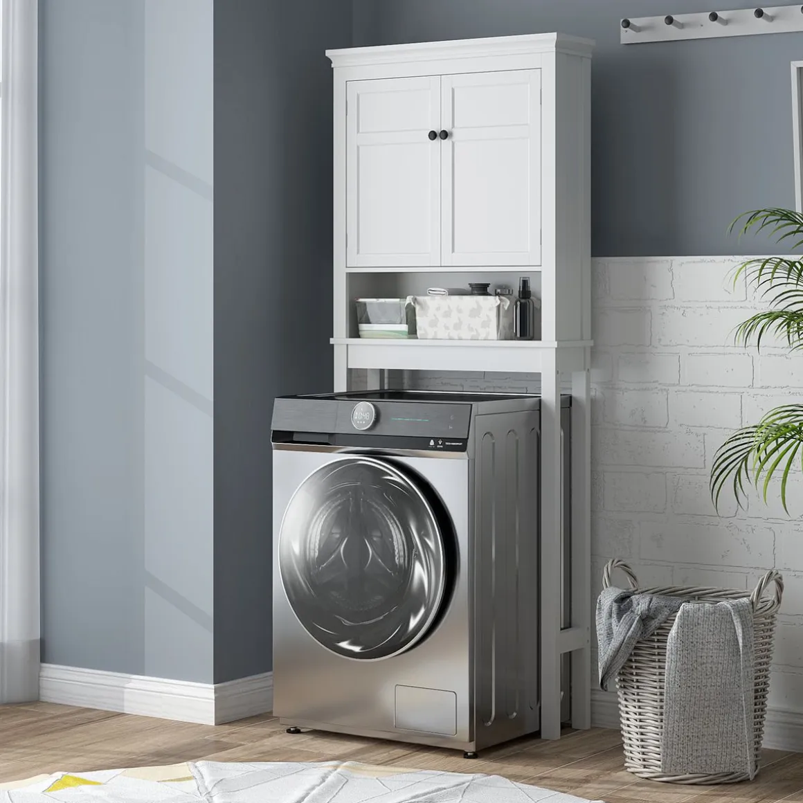 Mueble auxiliar Perséfone Homcom 2 puertas + compartimento blanco 175x70x20 cm