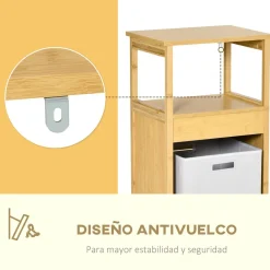 Mueble auxiliar Talo Kleankin estante + cesto ropa sucia natural 86,5x40x30 cm