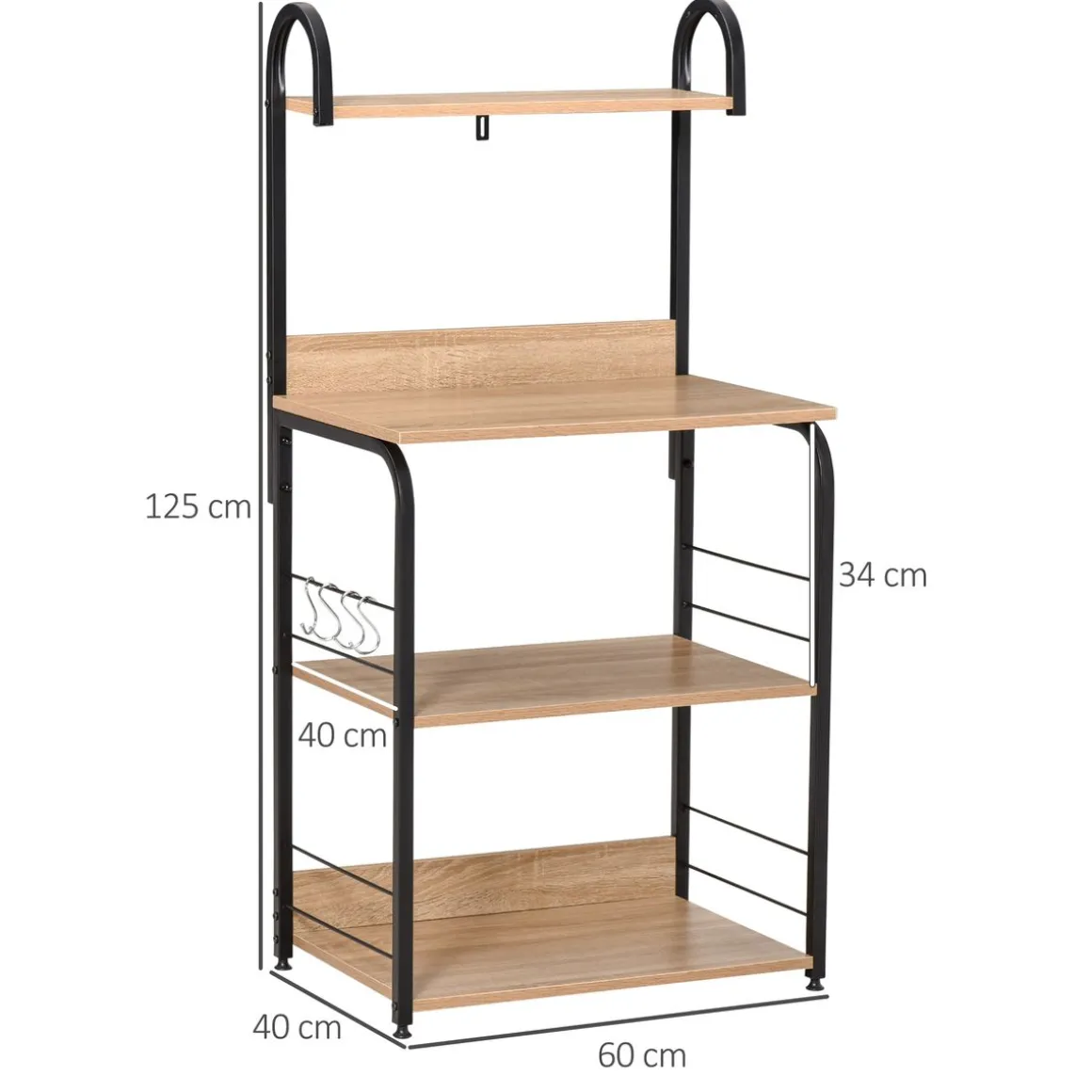 Mueble auxiliar Tent Homcom 4 niveles + ganchos natural 125x60x40 cm