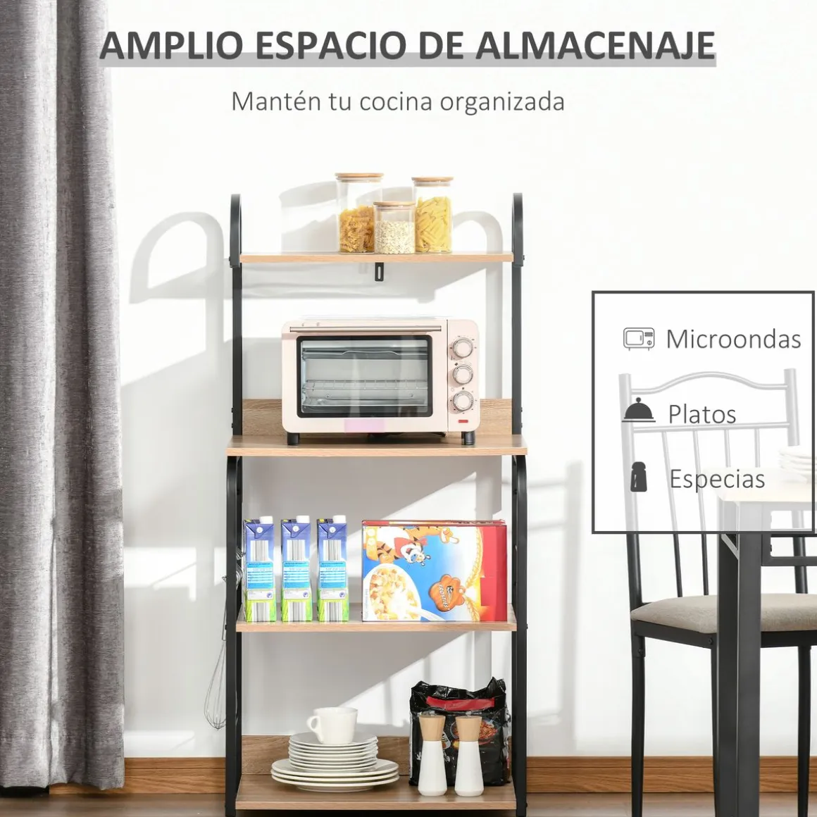 Mueble auxiliar Tent Homcom 4 niveles + ganchos natural 125x60x40 cm