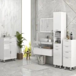 Mueble auxiliar Terra Kleankin con 2 cajones + armario blanco brillo 93x60x30 cm