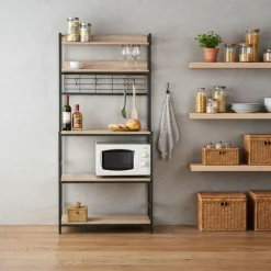 Mueble auxiliar Vértice con ganchos y estantes negro/natural 171x84x40 cm