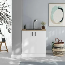 Mueble bajo de cocina Kira para fregadero 2 puertas blanco 90x80x60 cm