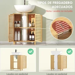 Mueble bajo de lavabo Ritual Homcom 2 puertas natural 80x60x30 cm