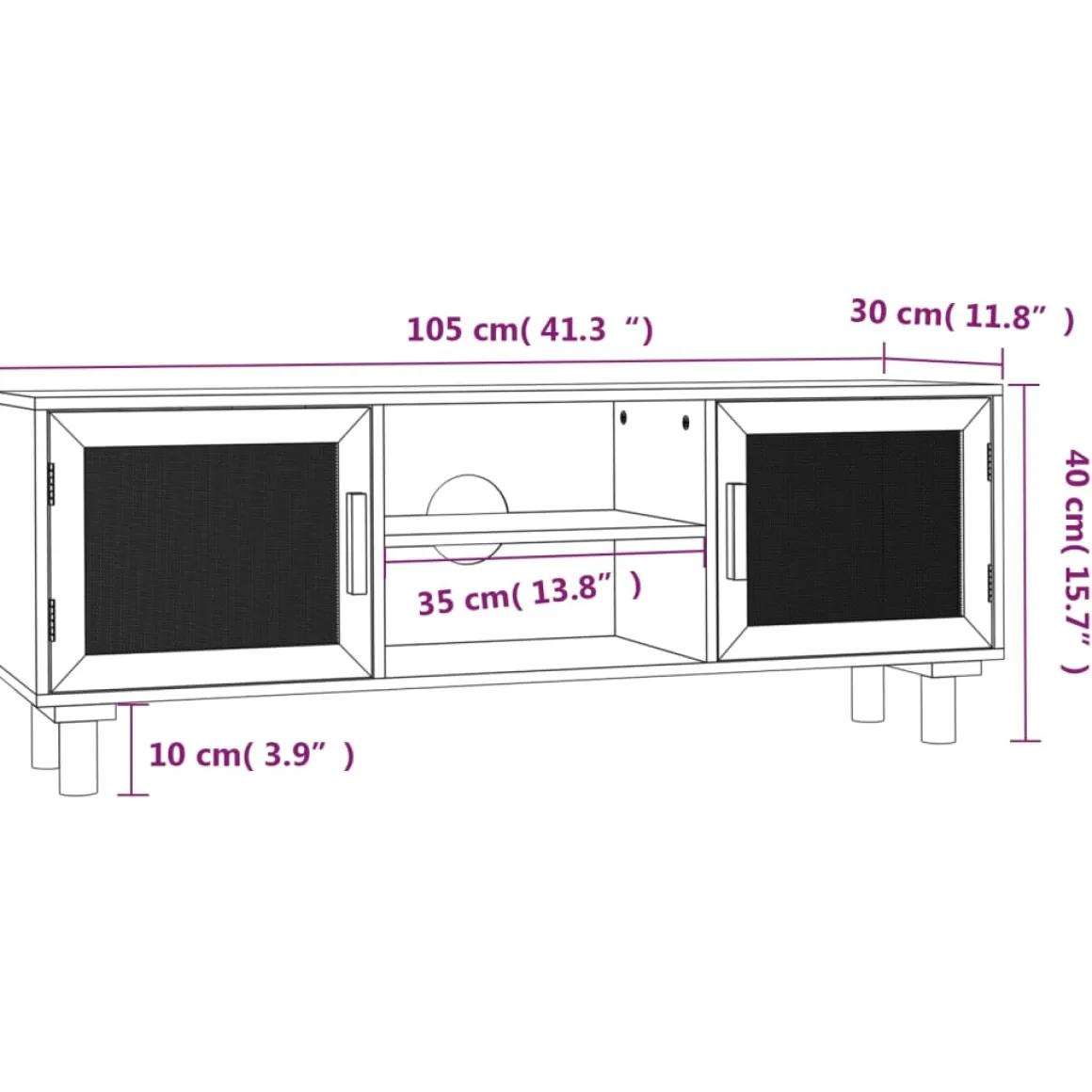 Mueble bajo de TV Beka 2 estantes + 2 puertas 40x105x30 cm